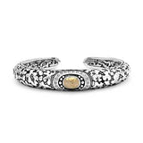 Silver & Gold Cuff Bracelet Plaster Texture, Oval Gold & White Topaz - Deni Jewelry