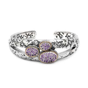 Gold Silver Bangle Amethyst Pave Setting Plaster Motif - Deni Jewelry