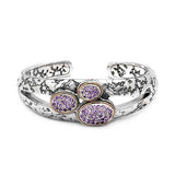 Gold Silver Bangle Amethyst Pave Setting Plaster Motif - Deni Jewelry