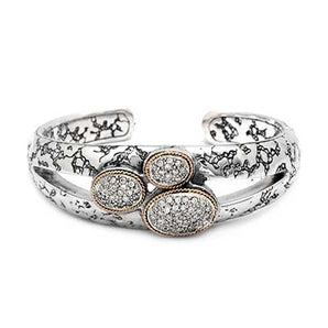 Gold Silver Bangle Cubic Zirconia Pave Plaster Texture - Deni Jewelry