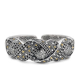 Gold Silver Kick Cuff Bracelet White Topaz Handmade Bali Motif - Deni Jewelry