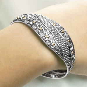 Gold Silver Cuff Bracelet Balinese Celtic Motif