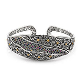 Gold Silver Cuff Bracelet Mix Semi-Precious Stones Black Oxidation Celtic Motif - Deni Jewelry