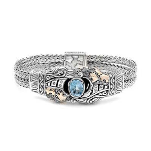 Gold Silver Bracelet Puzzle Motif Blue Topaz White CZ