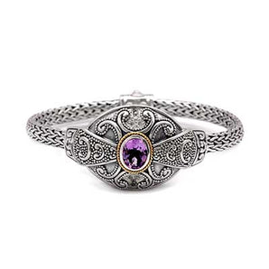 Gold Silver Bracelet Amethyst Cubic Zirconia Balinese Jawan Setting