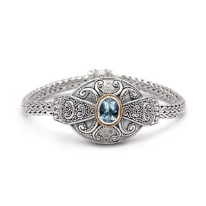 Gold Silver Bracelet Blue Topaz Sky Balinese Jawan Motif