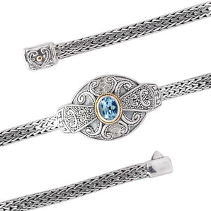 Gold Silver Bracelet Blue Topaz Sky Balinese Jawan Motif