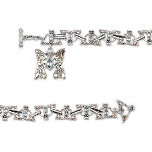 Gold Silver Bracelet Puzzle Motif Blue Topaz Sky