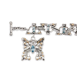 Gold Silver Bracelet Puzzle Motif Blue Topaz Sky