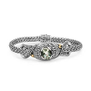 Gold & Silver Bracelet Puzzle, Green Amethyst & CZ, Tulang Naga 4x6