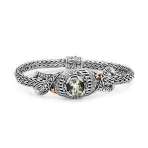 Gold & Silver Bracelet Puzzle, Green Amethyst & CZ, Tulang Naga 4x6