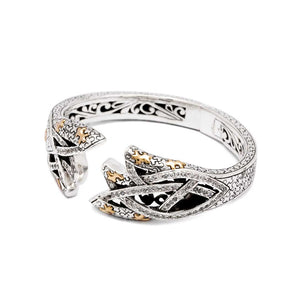 Gold Silver Cuff Bracelet Puzzle Motif Cubic Zirconia