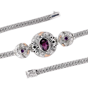 Gold & Silver Bracelet Puzzle, Hydro Quartz Amethyst, White Zircon Pave