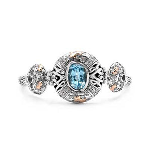 Gold Silver Bracelet Puzzle Motif Blue Topaz Sky Cubic Zirconia