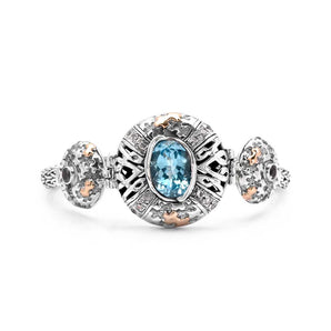Gold Silver Bracelet Puzzle Motif Blue Topaz Sky Cubic Zirconia
