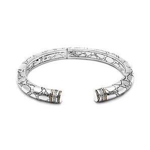 Silver & Gold Kick-Cuff Bracelet Crocodile, White Zircon Pave