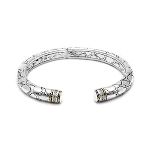 Silver & Gold Kick-Cuff Bracelet Crocodile, White Zircon Pave