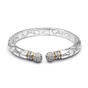 Silver Gold Kick Cuff Bracelet Cubic Zirconia Pave Crocodile Motif