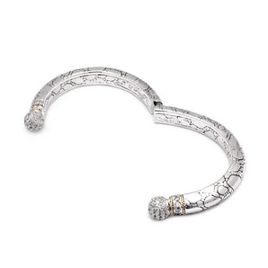 Silver Gold Kick Cuff Bracelet Cubic Zirconia Pave Crocodile Motif