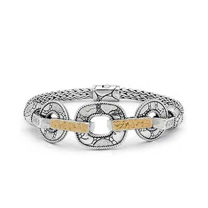 Gold & Silver Bracelet Crocodile, White Topaz