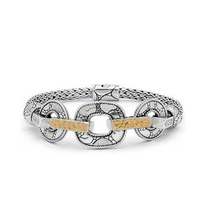 Gold & Silver Bracelet Crocodile, White Topaz