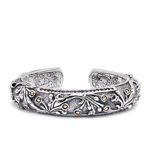 Gold Silver Kick Cuff Bracelet Amethyst Water Jasmine Motif