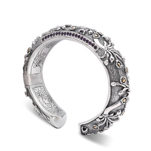 Gold Silver Kick Cuff Bracelet Amethyst Water Jasmine Motif