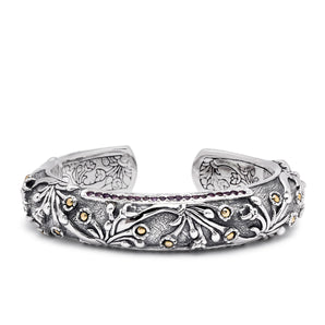 Gold Silver Kick Cuff Bracelet Amethyst Water Jasmine Motif