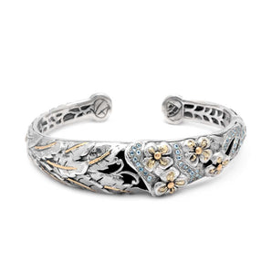 Silver Gold Kick Cuff Bracelet Blue Topaz Flower Motif