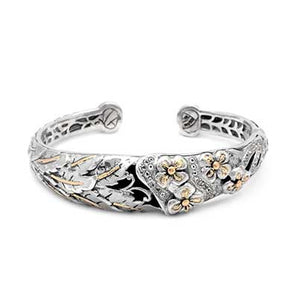 Silver Gold Kick Cuff Bracelet White Topaz Flower Motif
