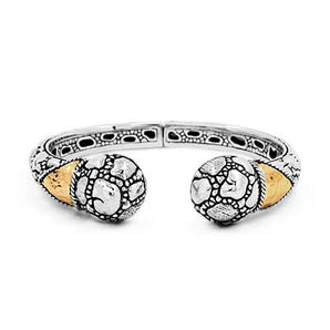 Gold Silver Kick Cuff Crocodile Motif 18K Gold Hammer Accent