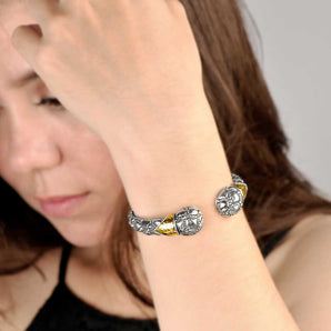 Gold Silver Kick Cuff Crocodile Motif 18K Gold Hammer Accent