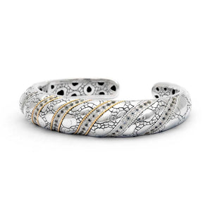 Silver Gold Bracelet White Topaz Crocodile Skin Kick Cuff 3 Rows