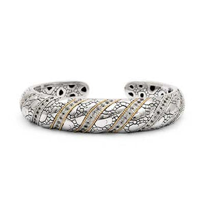 Silver Gold Bracelet White Topaz Crocodile Skin Kick Cuff 3 Rows
