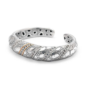 Silver Gold Bracelet White Topaz Crocodile Skin Kick Cuff
