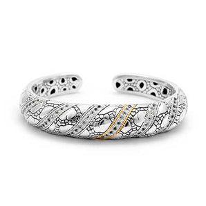 Silver Gold Bracelet White Topaz Crocodile Skin Kick Cuff
