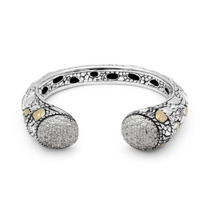 Silver Gold Kick Cuff Bracelet White Topaz Crocodile Motif