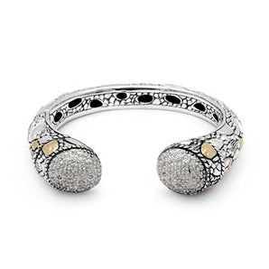 Silver Gold Kick Cuff Bracelet White Topaz Crocodile Motif
