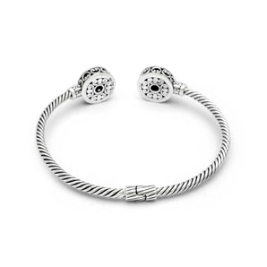 Gold & Silver Cable Bangle 3mm, Mabe 9mm, Bali Motif