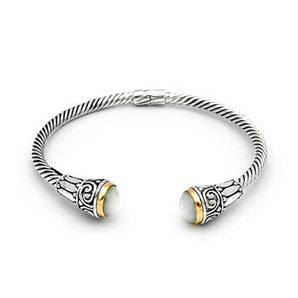Gold & Silver Cable Bangle 3mm, MOP 8mm, Bali Motif