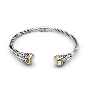 Gold & Silver Cable Bangle 3mm, MOP 8mm, Bali Motif