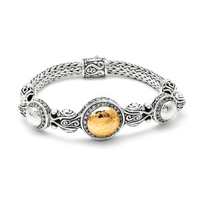 Silver & Gold Hammer Bracelet, White Topaz Pave, Tulang Naga 4x6