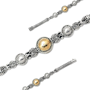 Silver & Gold Hammer Bracelet, White Topaz Pave, Tulang Naga 4x6