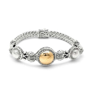 Silver & Gold Hammer Bracelet, CZ Pave, Tulang Naga 4x6