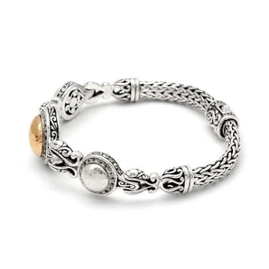 Silver & Gold Hammer Bracelet, CZ Pave, Tulang Naga 4x6
