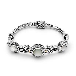 Silver & Gold Bracelet Pearl, Bali Motif