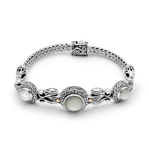 Silver & Gold Bracelet Pearl, Bali Motif