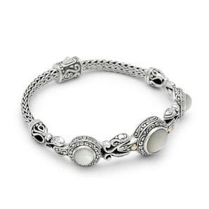 Silver & Gold Bracelet Pearl, Bali Motif