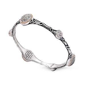 Silver Gold Bangle White Topaz Pave Bali Motif