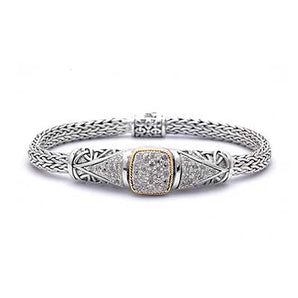 Silver Gold Bracelet White Topaz Balinese Ornament Motif